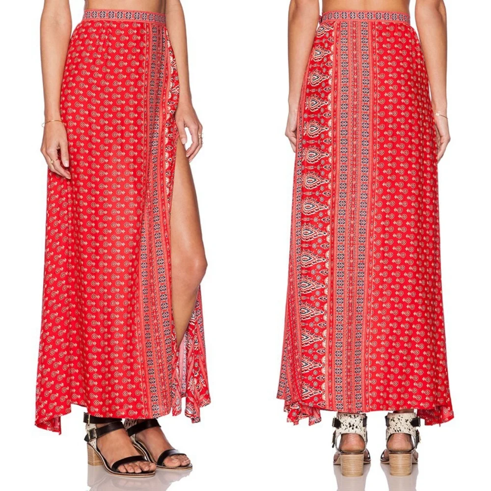 Spell Designs Gypsiana Maxi Split Skirt Red Bandana M Side Slit Medium Rare
